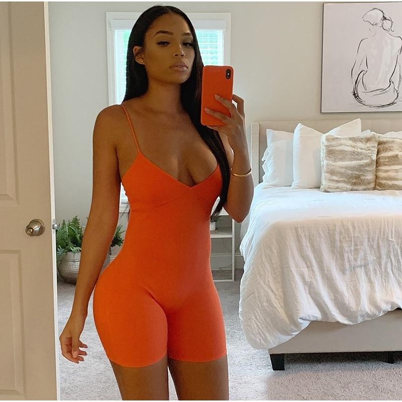Casual Sleeveless Romper Orange