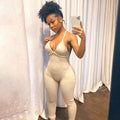 V-Neck Sexy Jumpsuit Beige