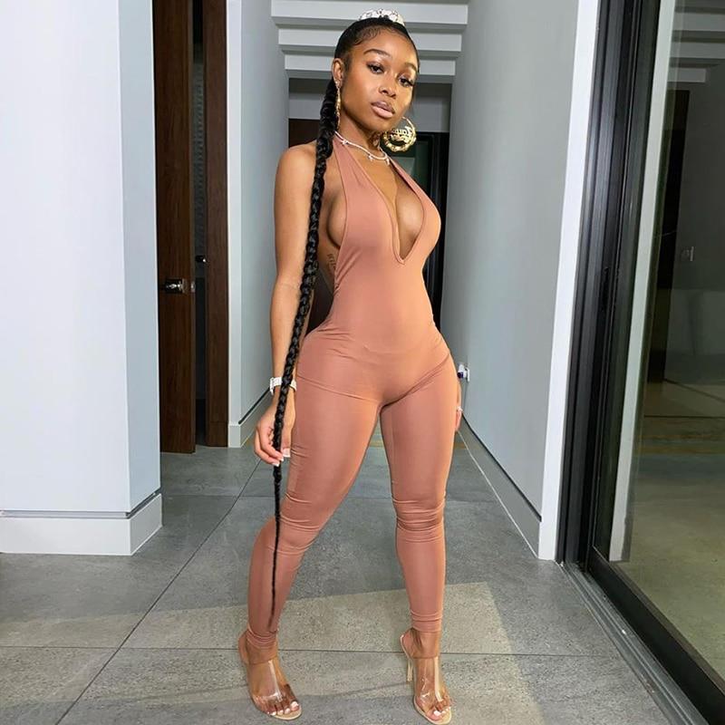 Active Open Back Jumpsuit Brown