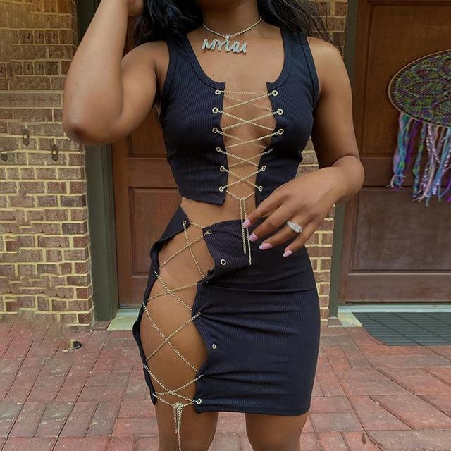 Lace Up Bandage Two Piece Set Black