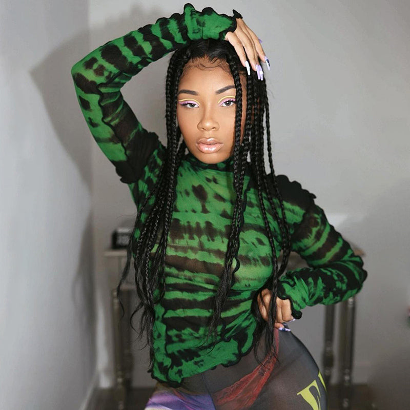Mesh Turtleneck Stylish Top Green