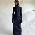 Patchwork Hooded Autumn Dress Black
