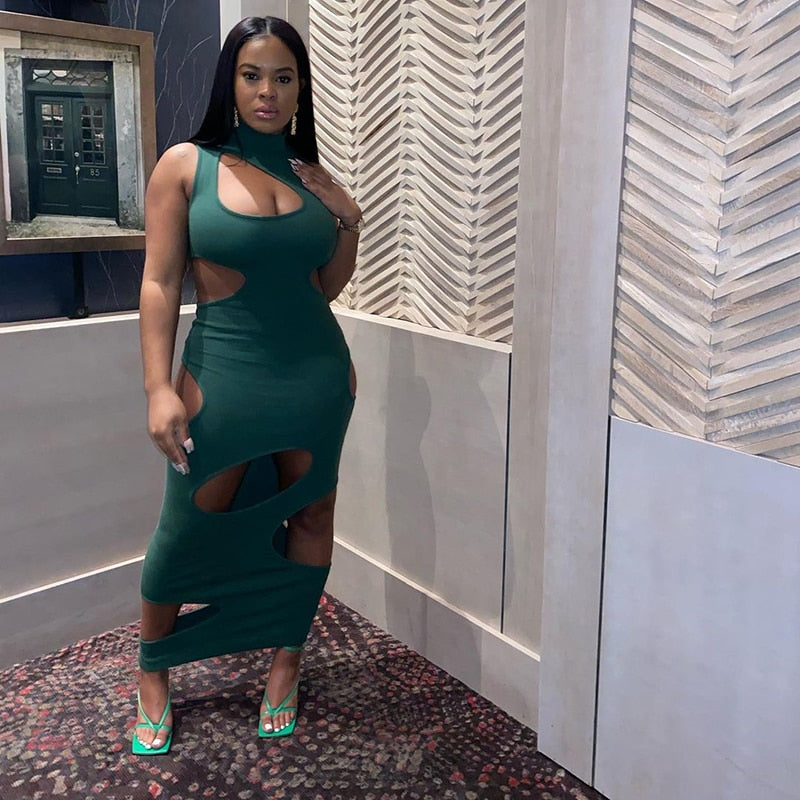Cut Out Sexy Maxi Dress Green