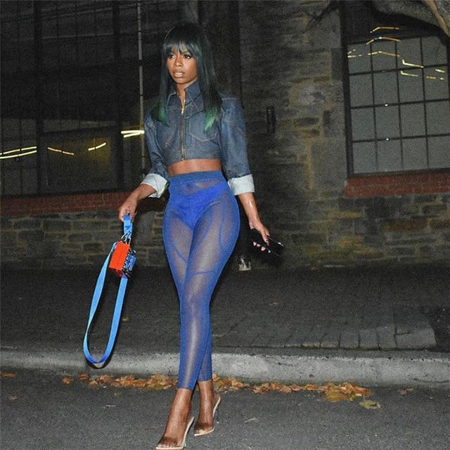Mesh See Through Leggings Blue