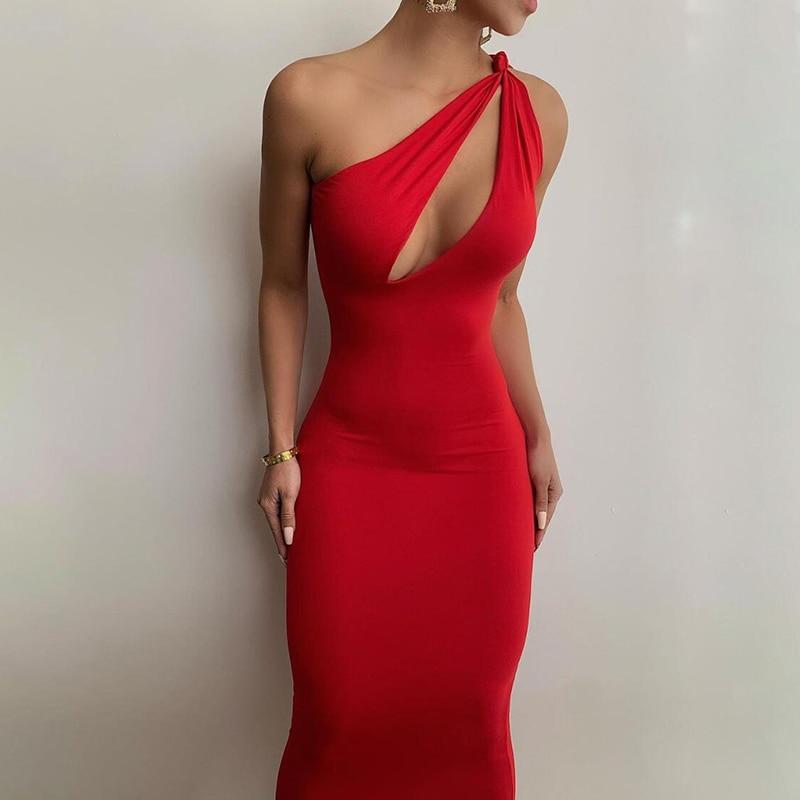 One Shoulder Sexy Midnight Maxi Dress Red