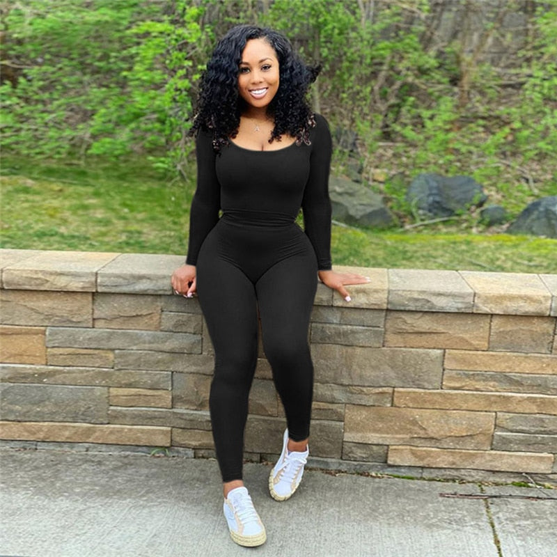 Solid Sportive Bodysuit Set Black
