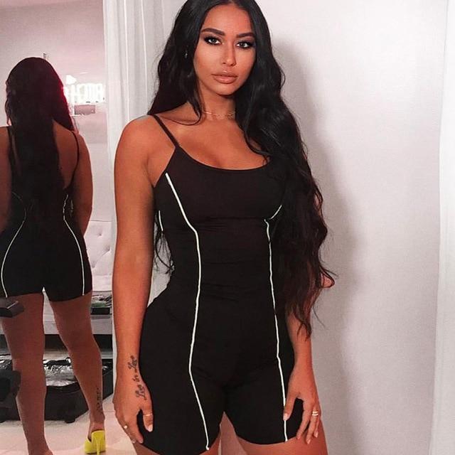 Reflective Strip Playsuit Black