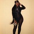 Sheer Plunge Jumpsuit One Size Black
