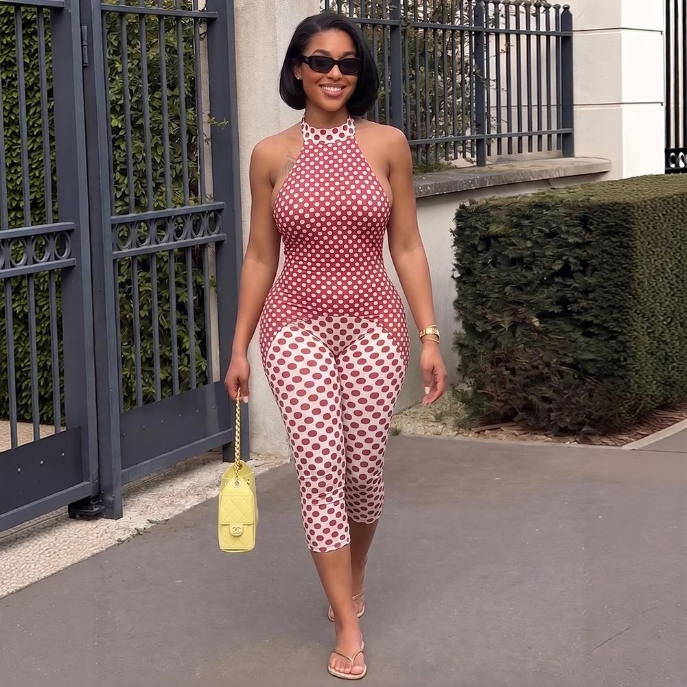 Backless Optical Polka Dot Romper