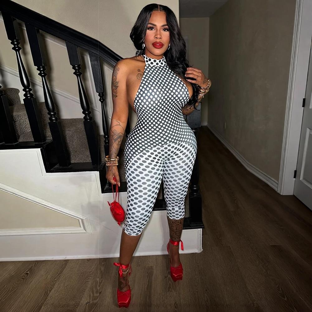 Backless Optical Polka Dot Romper