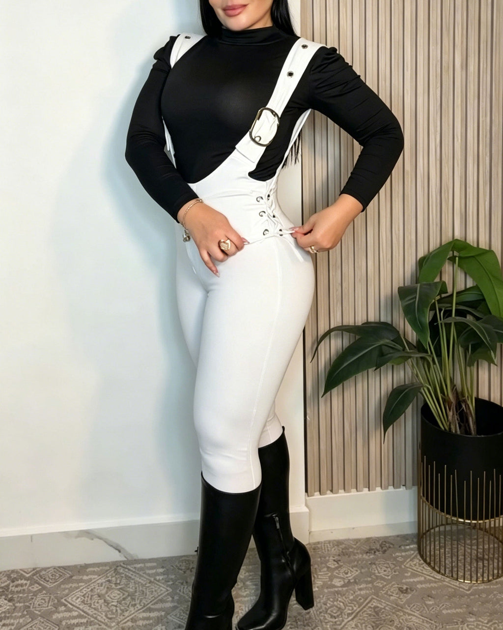 High-Waisted Lace-Up Suspender Leggings