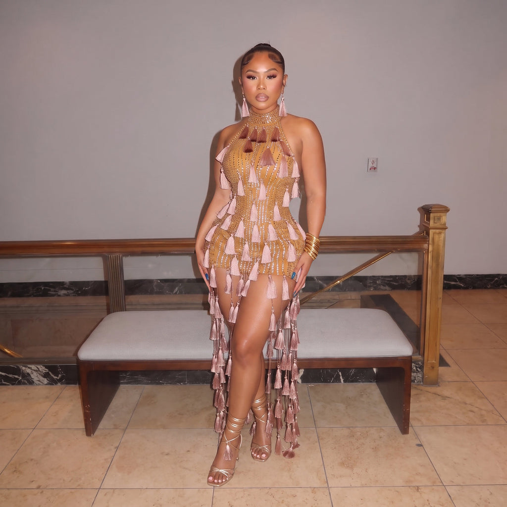 Siena Mesh Bodysuit Tassel Dress
