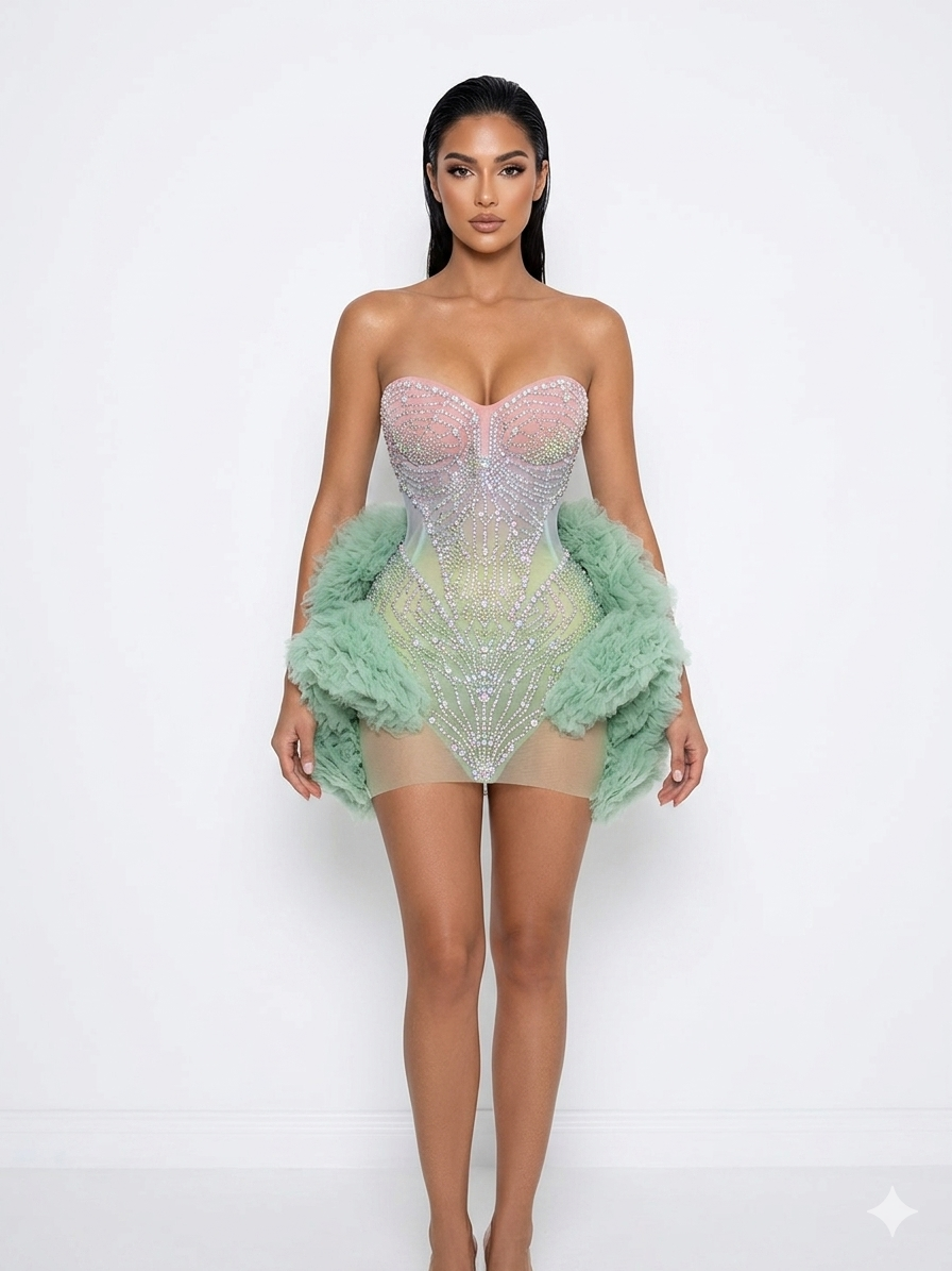 Green Luxe Mesh Dress