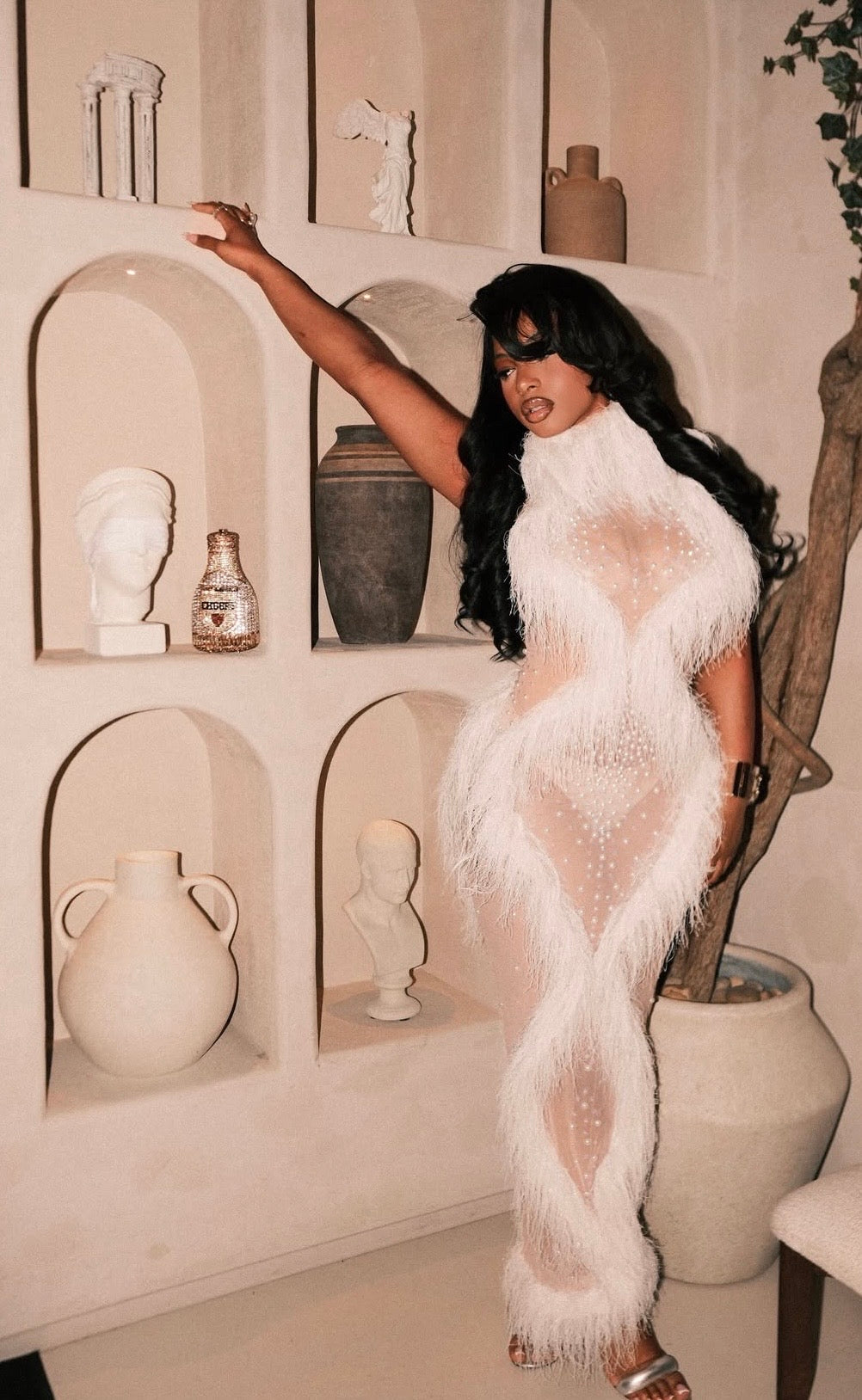 Cloud Pearl Tassel Mesh Maxi Dress