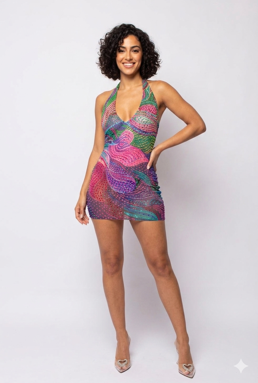 Opulent Crystal Mini Dress