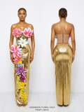3D Flower Golden Skirt Set