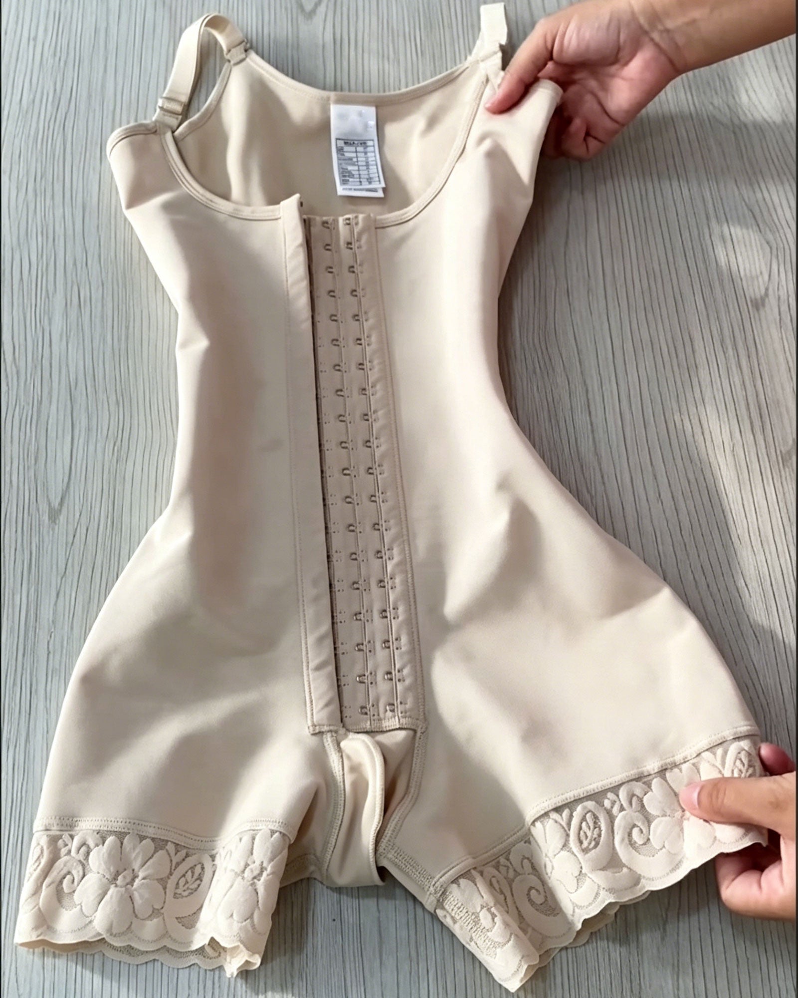 Front Hook And Eye Lace Floral Lace Hem Shaping Bodysuit