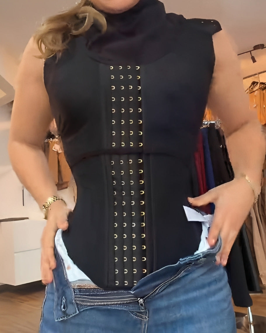 Women's Abdominal Support Steel Boned Waist Trainer Vest Black