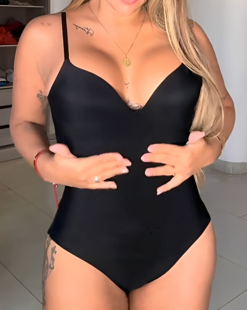 V-Neck Seamless Tummy Control Bodysuit Black