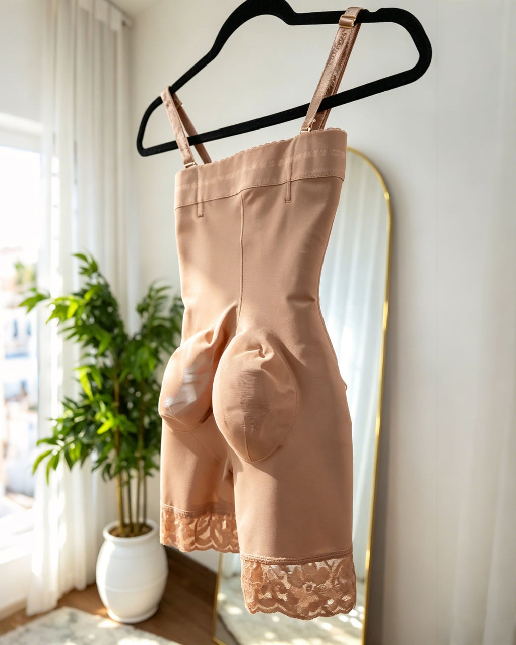 Front Zipper Floral Lace Hem Shaping Hip-Lifting And Tummy Slimming Shorts