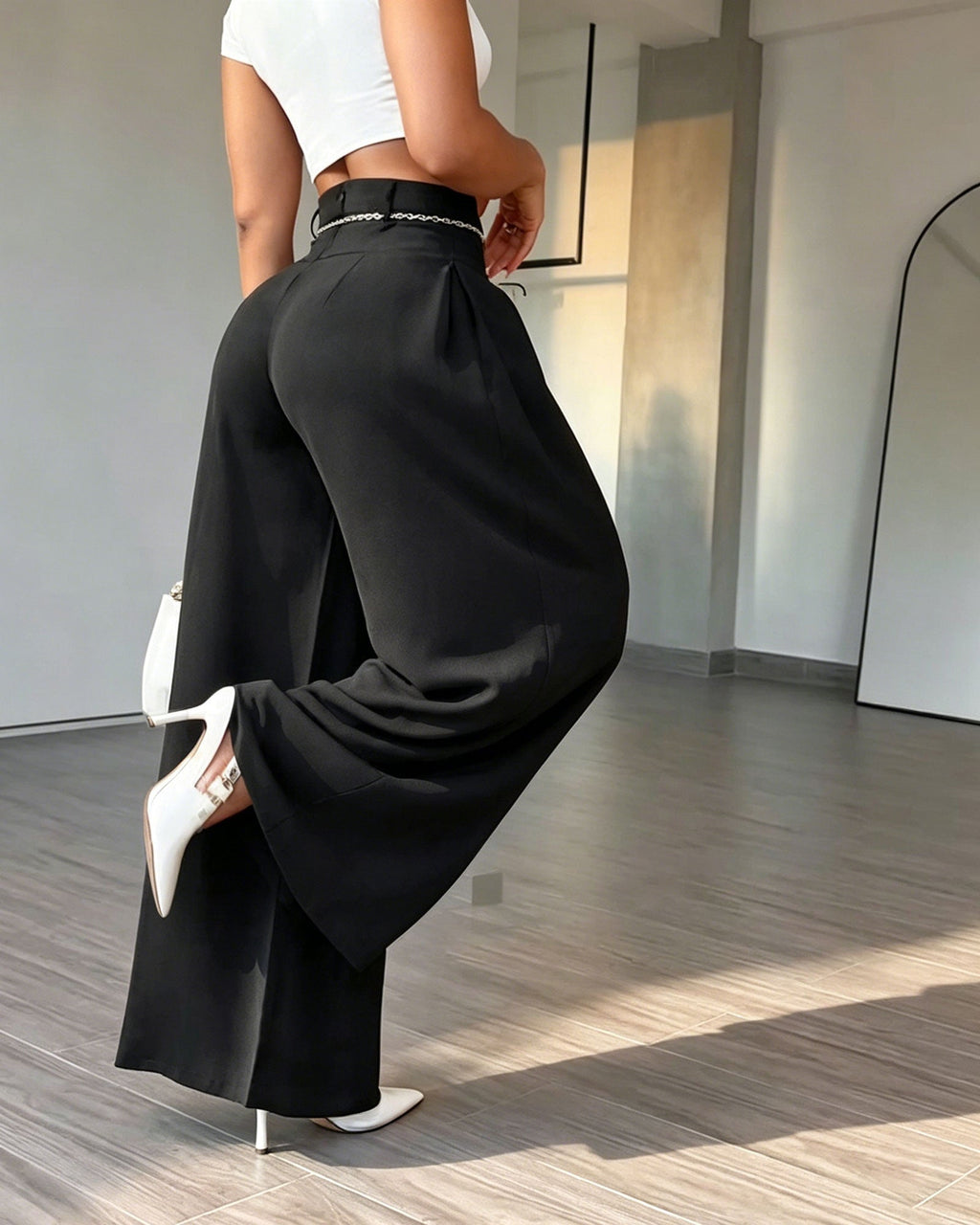 High-Waisted Pleated Wide-Leg Pants
