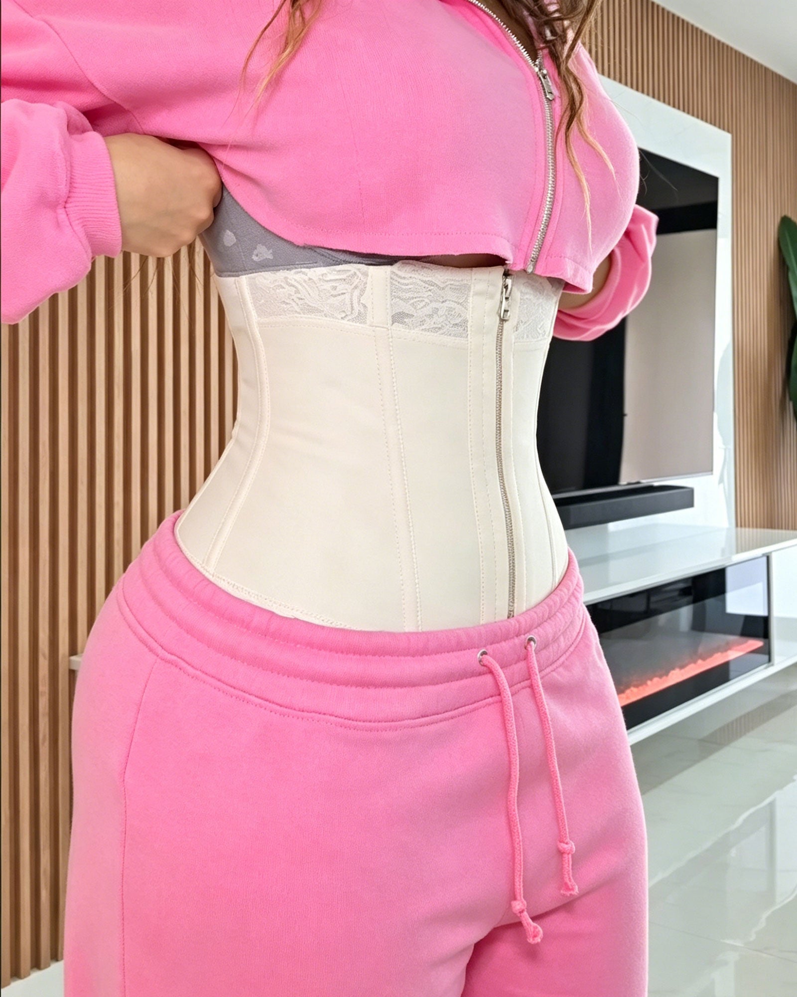 Front Zipper Floral Lace High Waisted Shaping Shorts