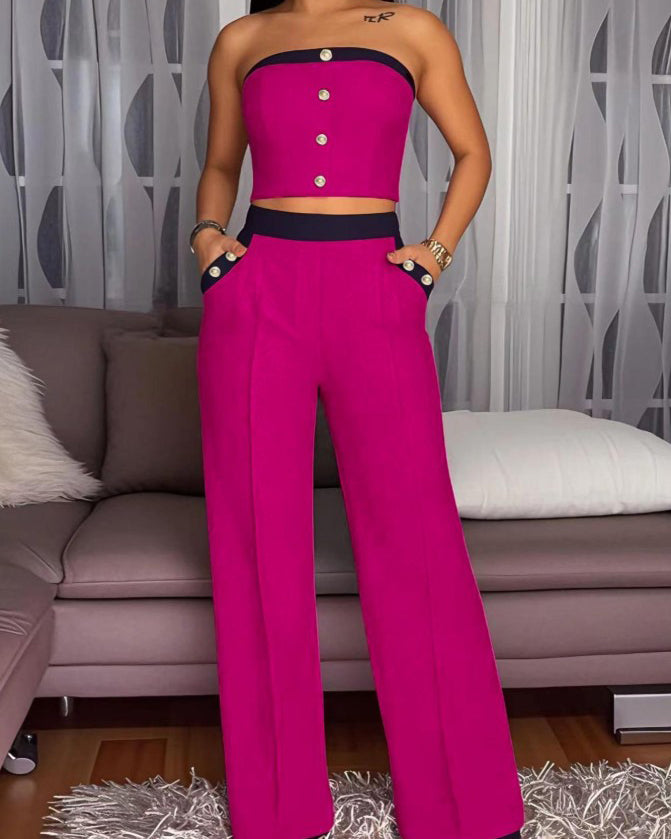 Sexy Fashionable Sleeveless Trousers 2-Piece Set Purple