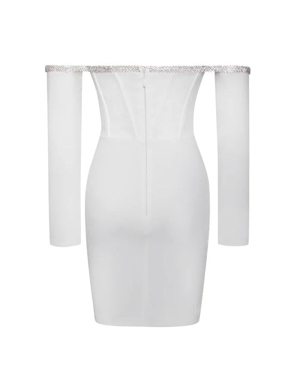 Rhinestone Trim Off-Shoulder Slim Fit Mini Dress
