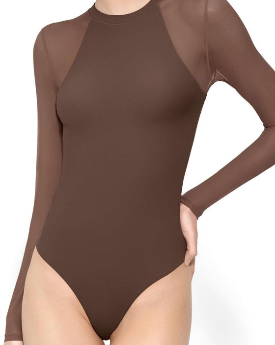 Long Sleeve Sheer Mesh Slimming Bodysuit Peru