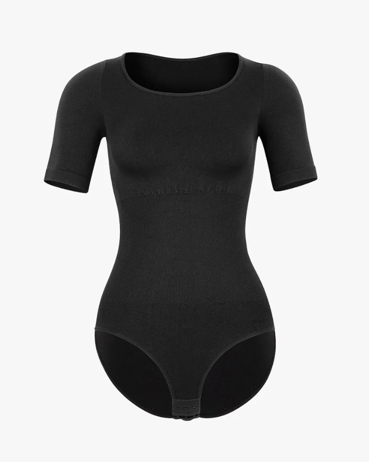 Round Neck Short Sleeve Slimming Shaping Thong Bodysuit