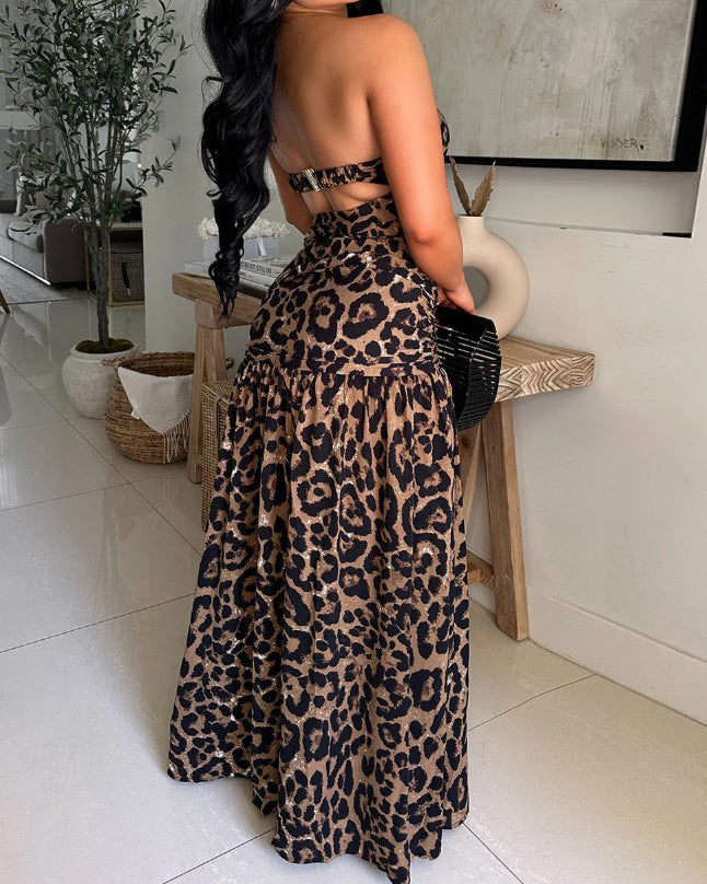 Sexy Leopard Print Bandeau Backless Dress