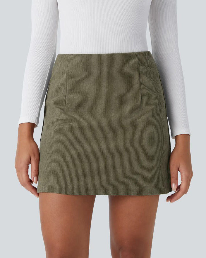 Corduroy Slimming Built In Shorts Skirt Green