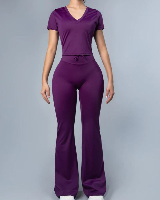Women's Casual Short-Sleeved Slim-Fit 2-Piece Set Purple
