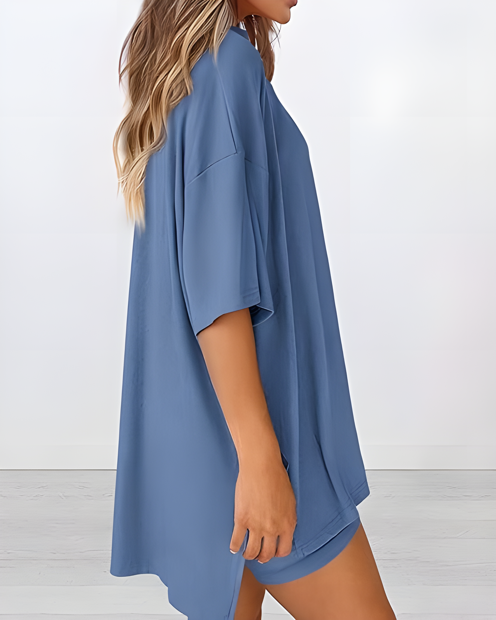 Casual Two-Piece Lounge Set Oversized Split Hem Shirt