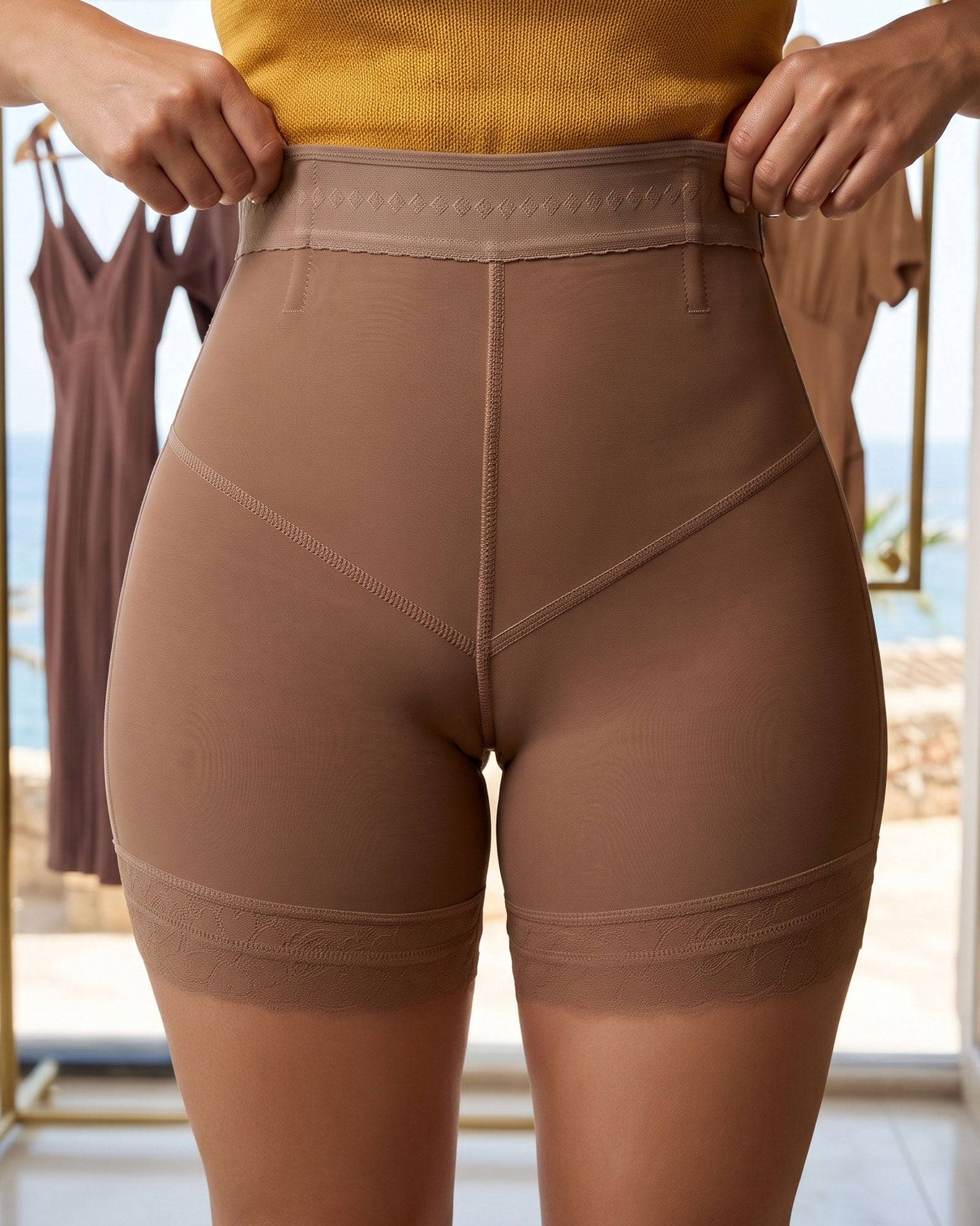 Side Zip Lace Hem Shaping Shorts