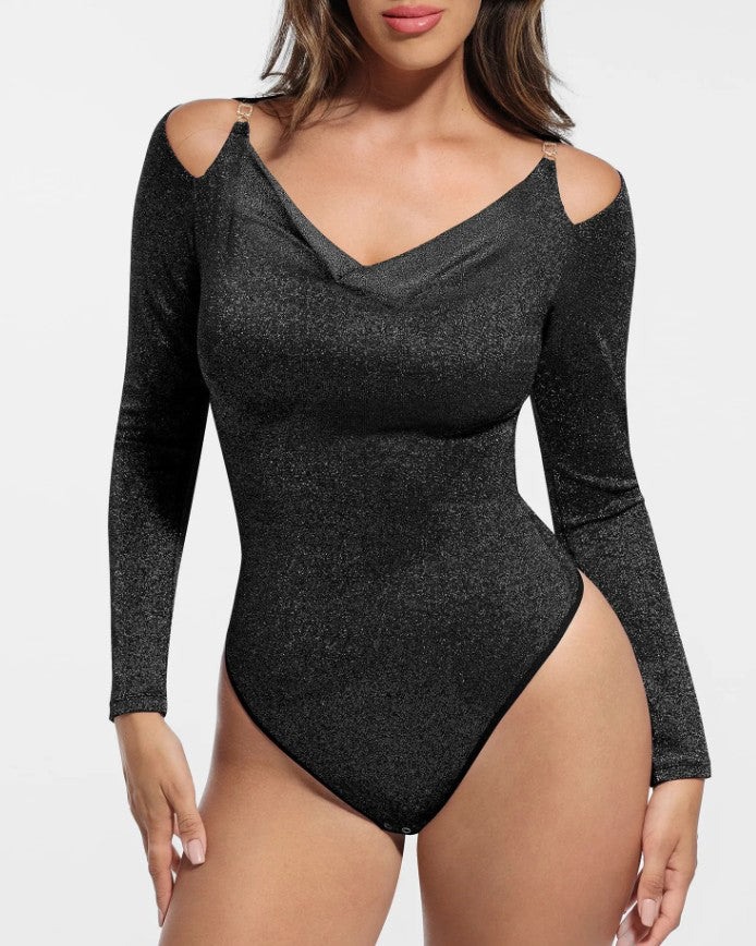 Shiny Long-Sleeved Slim-Fitting Bodysuit