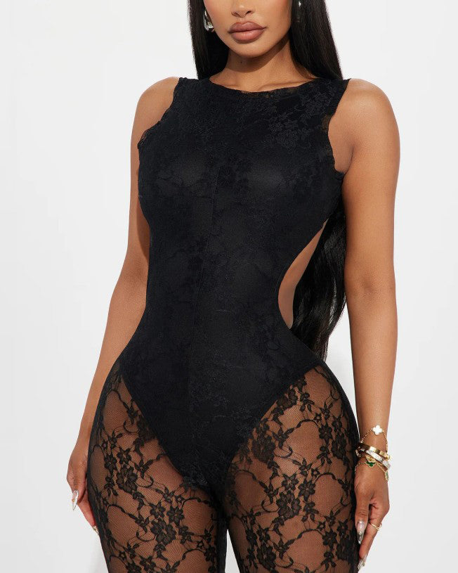 Sexy Lace Panel Slimming Jumpsuit