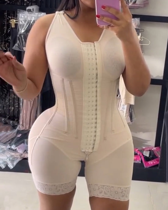 Steel-Boned Tummy Compression Full-Body Sleeveless Shaper Beiges
