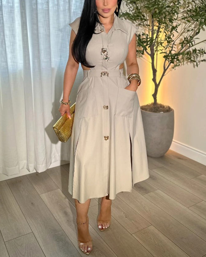 Women's Fashion Sleeveless Dress Tan
