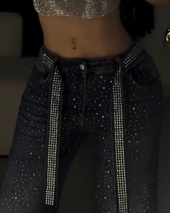 Women's Fashion Sparkling Rhinestone Jeans