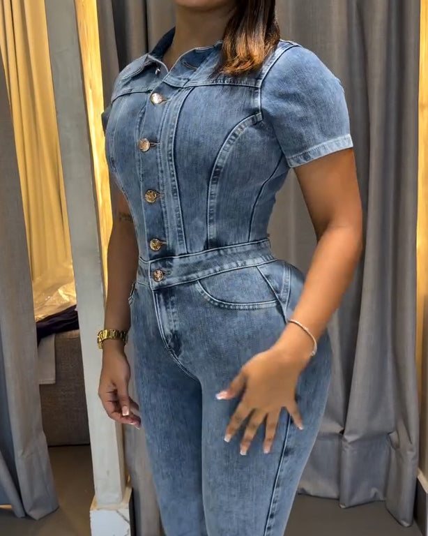 Women's Slim-Fit Denim Jumpsuit