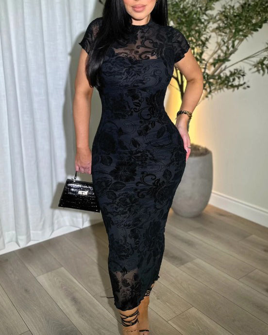 Women's Sheer Mesh Sexy Bodycon Dress Black