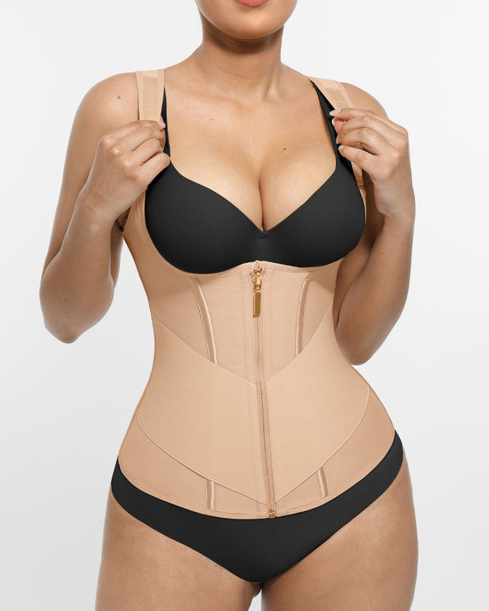 Double-Layer Tummy Compression Waist Trainer Vest Tan
