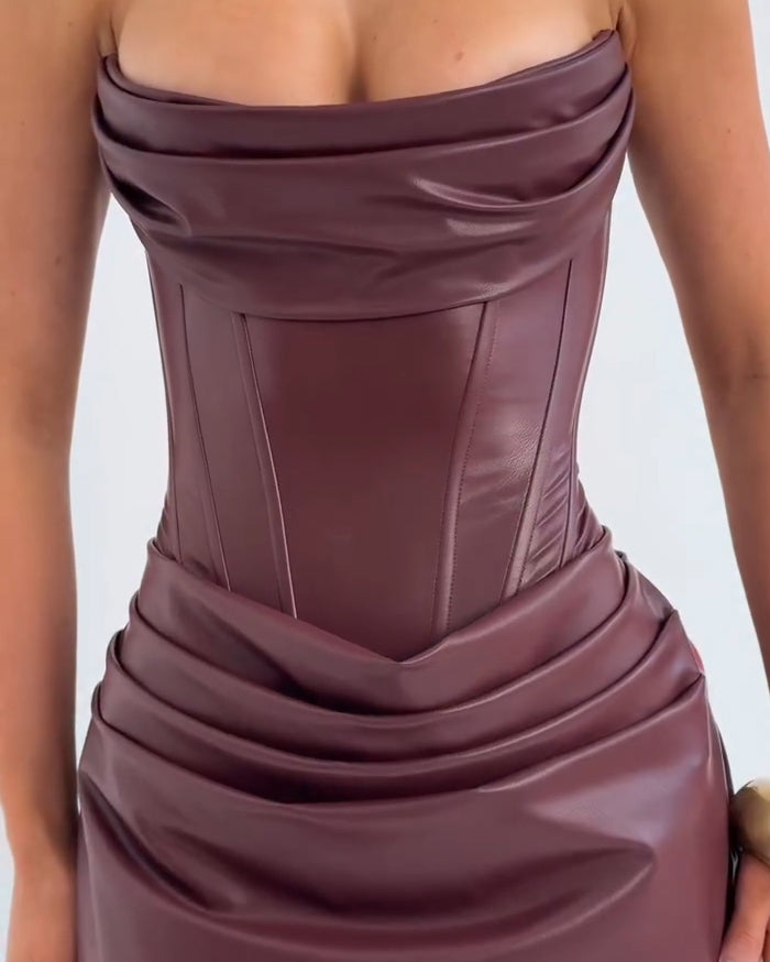 Sexy Bandeau Lace-up Leather Bodycon Dress