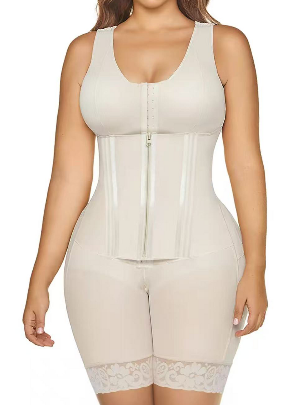Double Compression Body Shaper Tummy Control Faja with Zipper Crotch