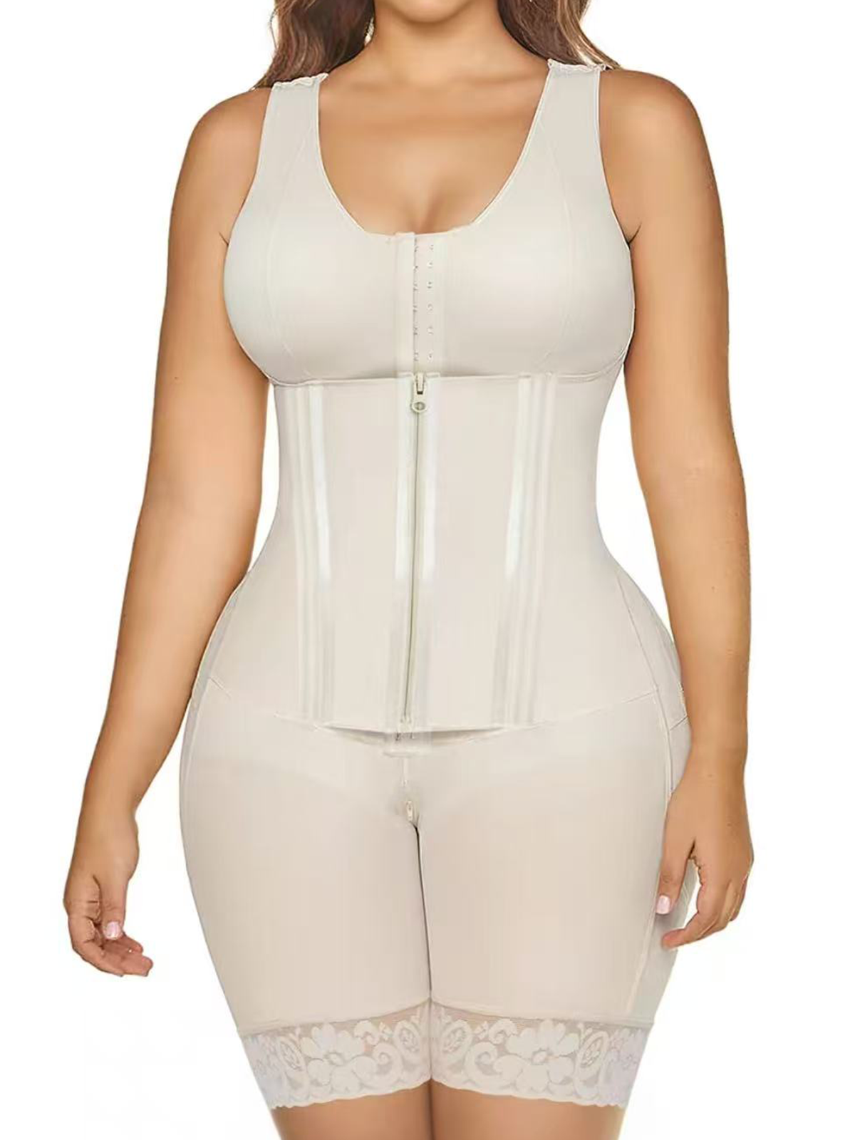 Double Compression Body Shaper Tummy Control Faja with Zipper Crotch