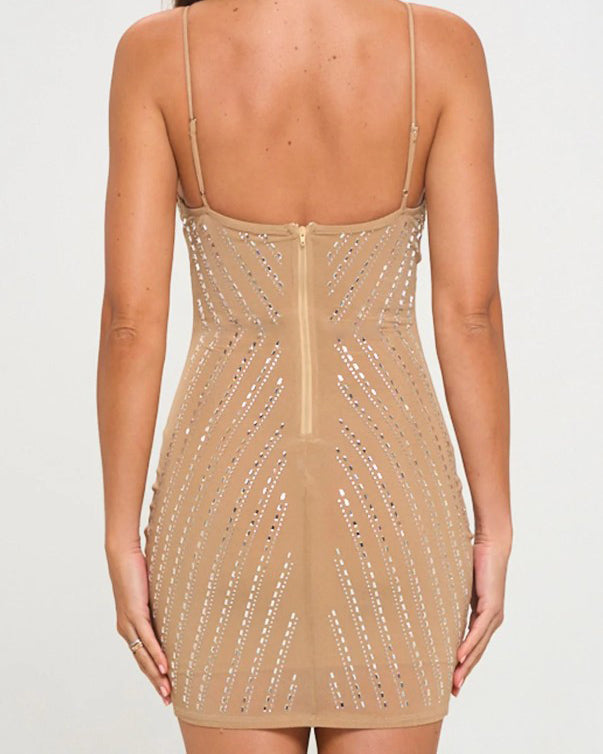 Women's Mesh Rhinestone Bodycon Mini Dress