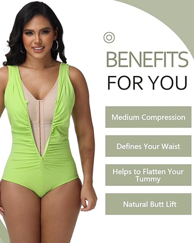 One Piece Deep V Ruched Tummy Control Swimsuit