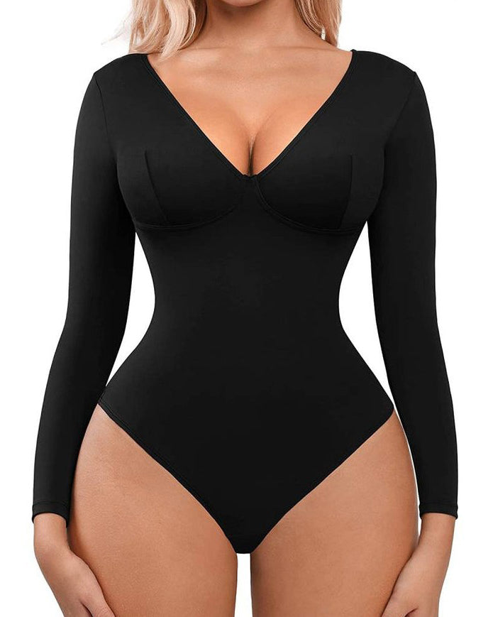 V-Neck Tummy Sculpt Shaping Bodysuit Black