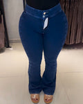 Double-Breasted Tight-Fitting High-Rise Flare Jeans Navy